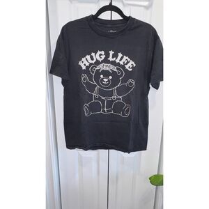 Local Celebrity Hug Life Teddy Bear Graphic T Shirt Medium Black Y2K